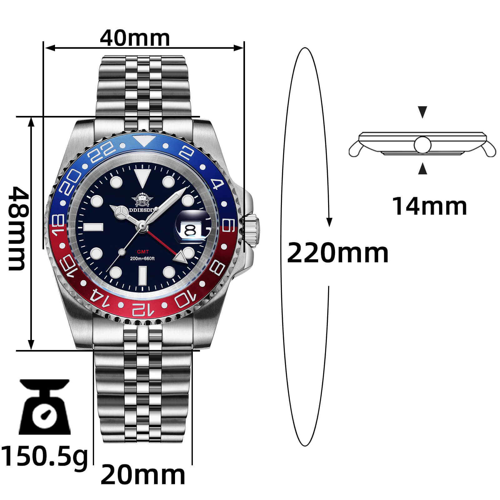 U.S. Warehouse -ADDIESDIVE Water Ghost Luxury Dive Watch GMT Quartz Watch AD2050-with Calendar