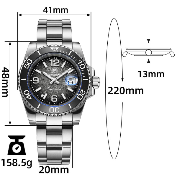 Addiesdive 41mm Modern Sub Quartz Watch with 200M Water Waterproof,AD2513