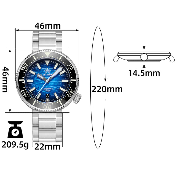 ★Weekly Deal★Addiesdive 46mm 1000m Dive Watch AD2069