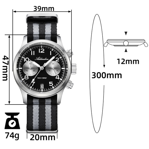 ADDIESDIVE 39mm VK64 AD2538 Chronograph Watch