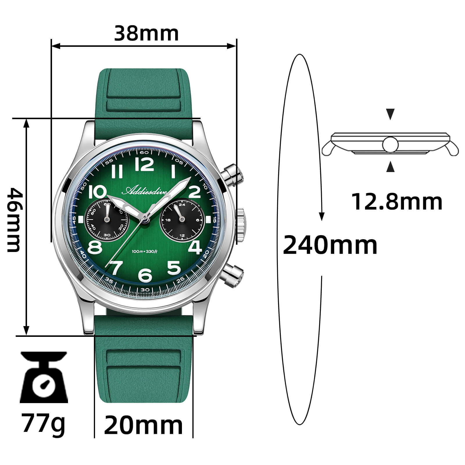 ★SuperDeals★ADDIESDIVE 38mm VK64 Chronograph Watch AD2516
