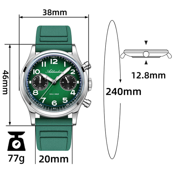 ★SuperDeals★ADDIESDIVE 38mm VK64 Chronograph Watch AD2516