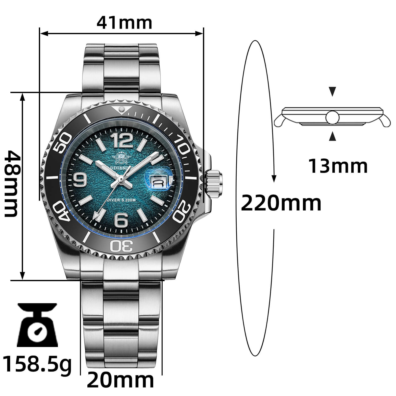 Addiesdive 41mm Modern Sub Quartz Watch with 200M Water Waterproof,AD2513
