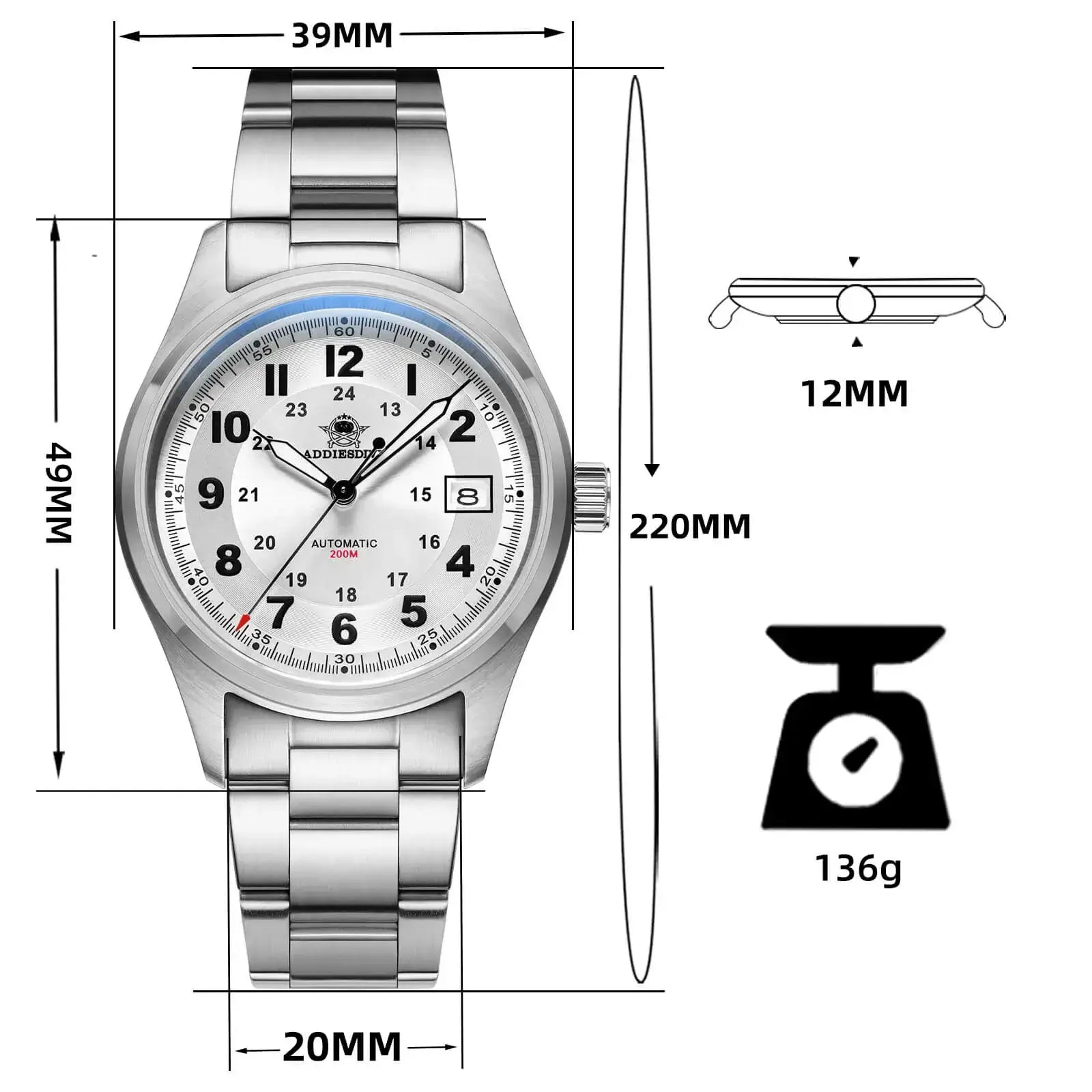 U.S. Warehouse -ADDIESDIVE® Men's Elegant Automatic Watch Diver 200M (AD2048)