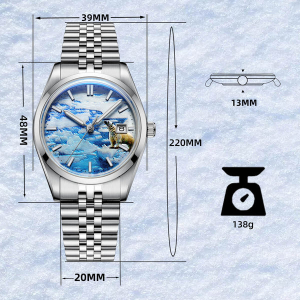 Addiesdive 39mm 3D Glacier Polar Bear Dial Automatic Watch (AD2042)