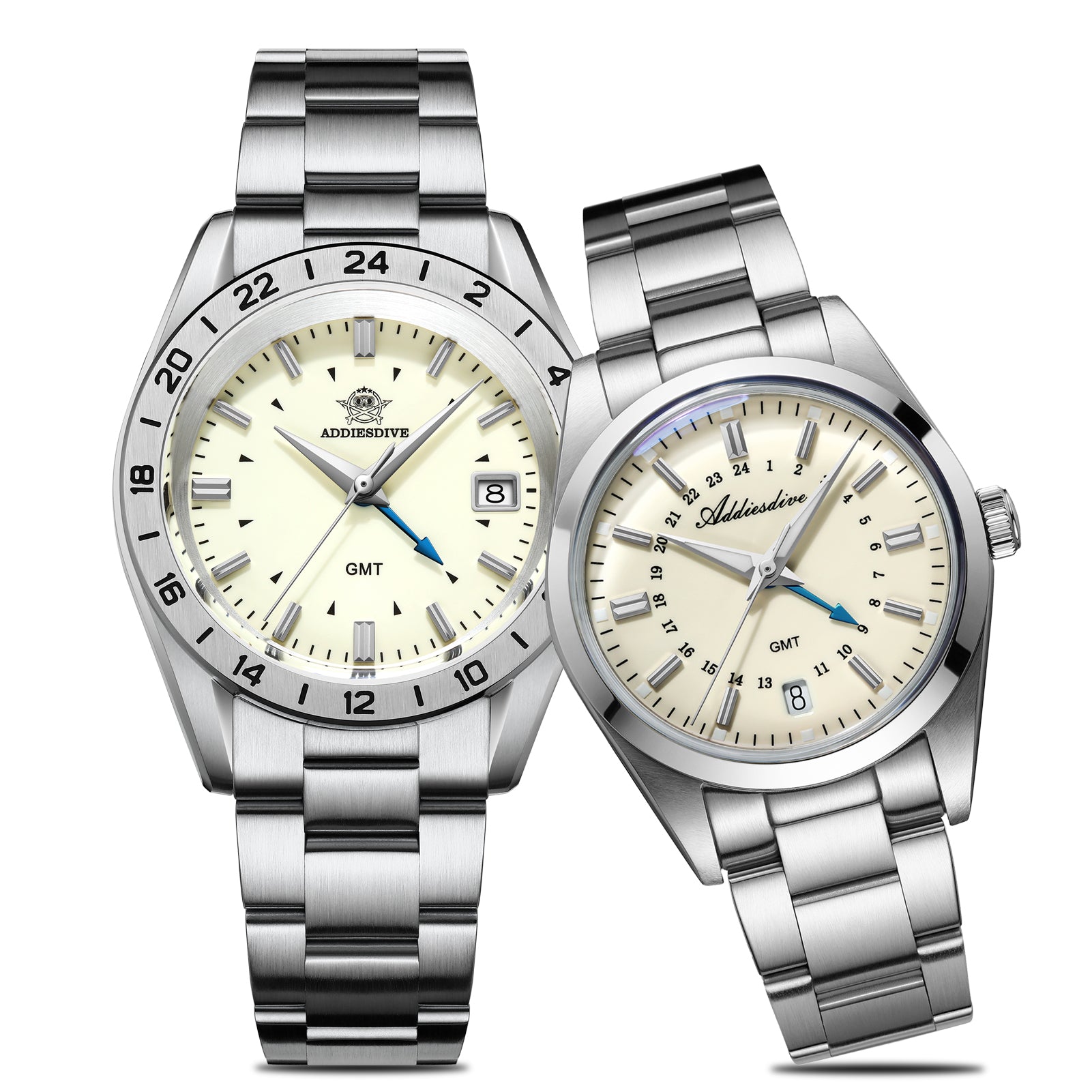 ★SuperDeals★Elegant Couple's Set: 38mm GMT Quartz Watch & 36mm GMT Quartz Watch