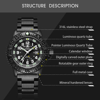 Addiesdive Sports Outdoor Military Watch Men's Quartz Watch 50 Meters Waterproof (050s)