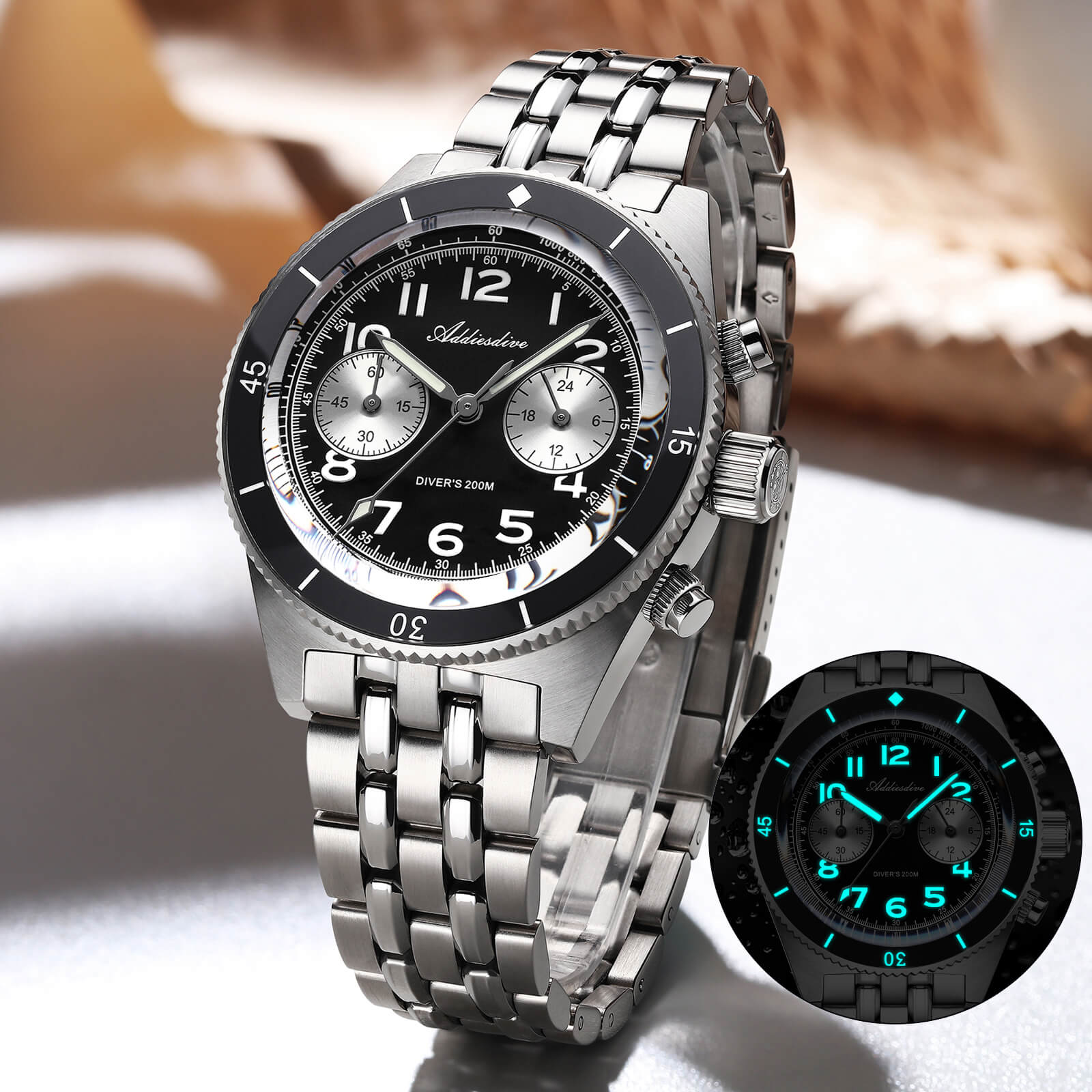 EU Warehouse-ADDIESDIVE 41mm Panda Dial Quartz Chronograph Watch VK64(AD2034)