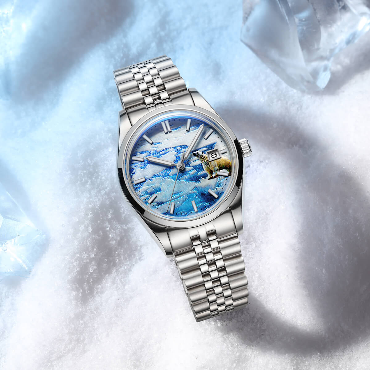 Addiesdive 39mm 3D Glacier Polar Bear Dial Automatic Watch (AD2042)