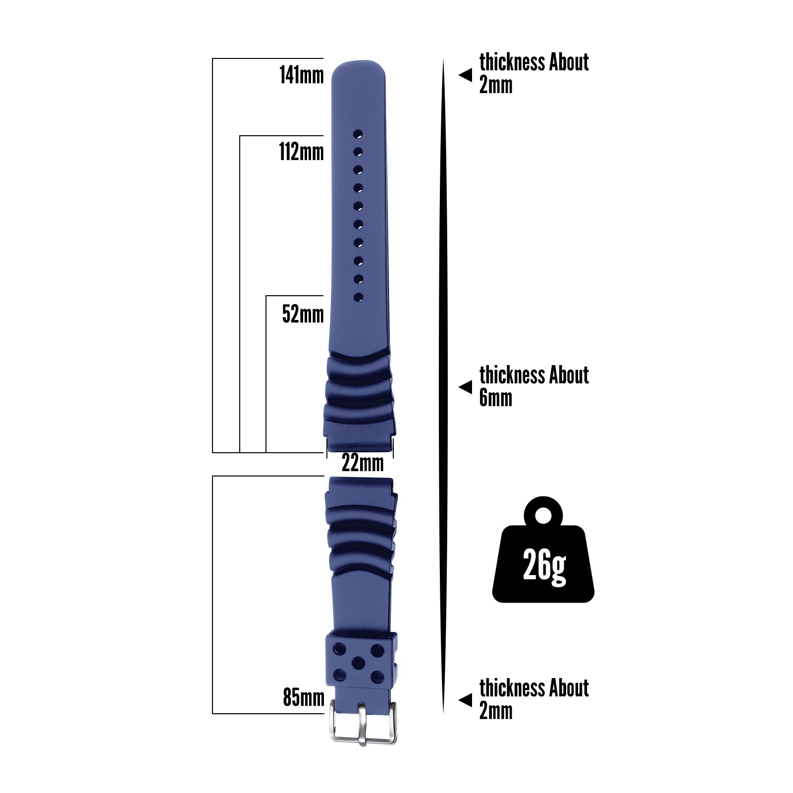 ADDIESDIVE Silicone Watch Strap For Men Diver Watches Blue 22mm