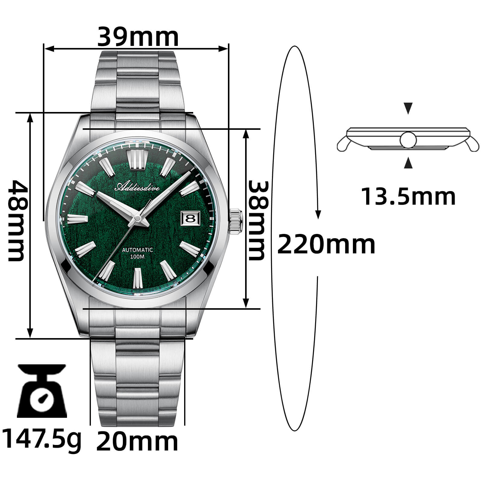 ADDIESDIVE 39mm 3D Bark Texture Dial NH35 Automatic Watch AD2075