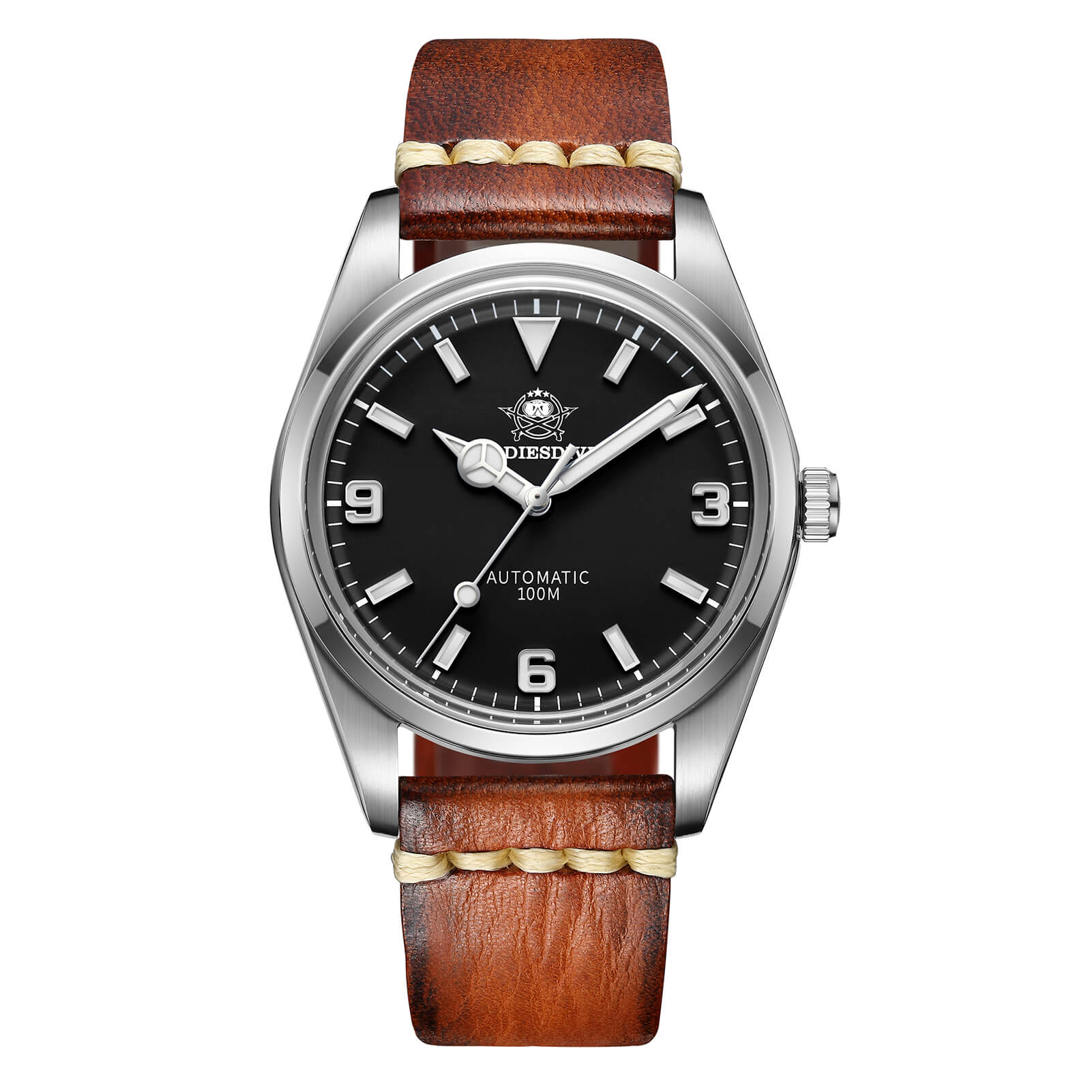 ADDIESDIVE 38mm Automatic Watch 100M (AD2112-leather strap )