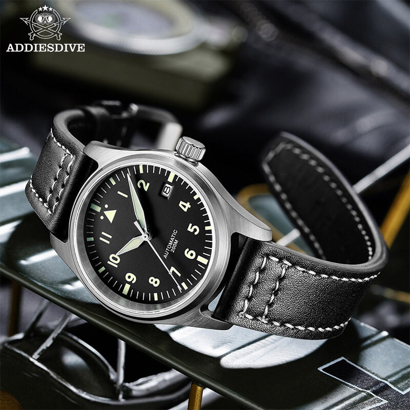 <Sterile Version>ADDIESDIVE® Black Dail Elegant Men Automatic Watch Diver 200M (H2)