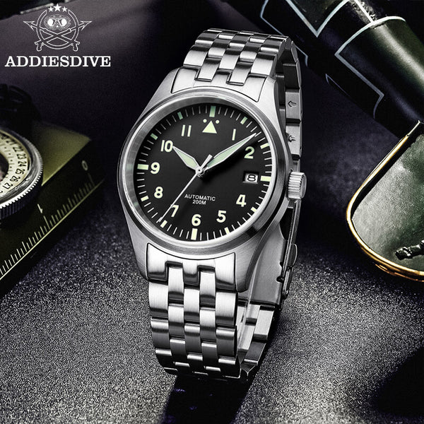 <Sterile Version>ADDIESDIVE® Black Dail Elegant Men Automatic Watch Diver 200M (H2)