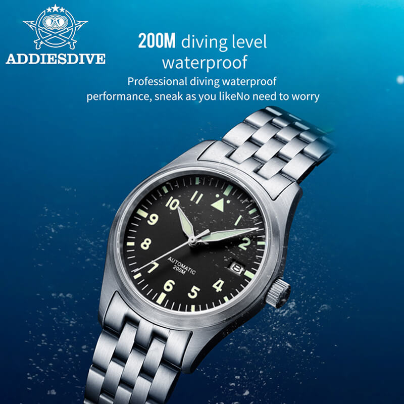<Sterile Version>ADDIESDIVE® Black Dail Elegant Men Automatic Watch Diver 200M (H2)