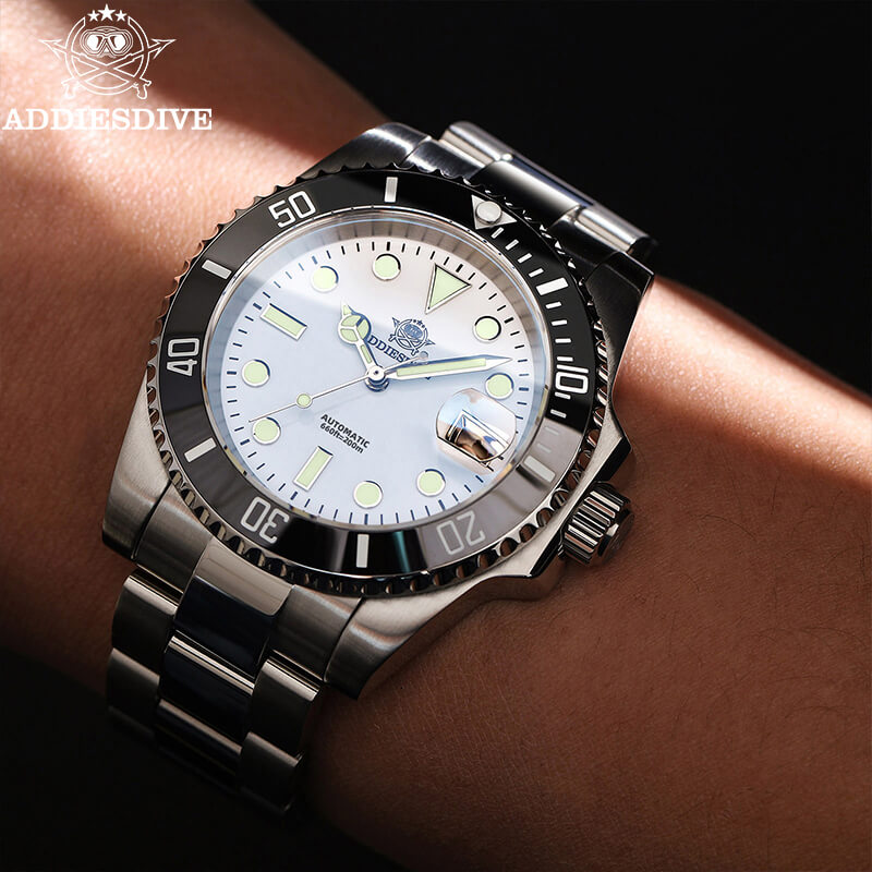ADDIESDIVE Automatisch duikhorloge voor heren, retrostijl, matte keramische lunette, waterdicht, 200 m, NH35A, synthetische saffier, Zwart, Armband ADDIESDIVE Automatisch duikhorloge voor heren, retrostijl, matte keramische lunette, waterdicht, 200 m, NH35A, synthetische saffier, Zwart, Armband