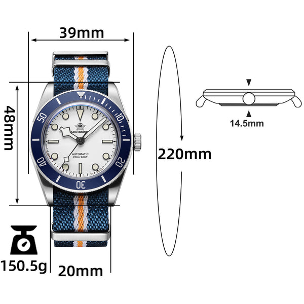★India Warehouse★ADDIESDIVE 39mm BB58 Automatic Watch with Nylon Strap AD2043