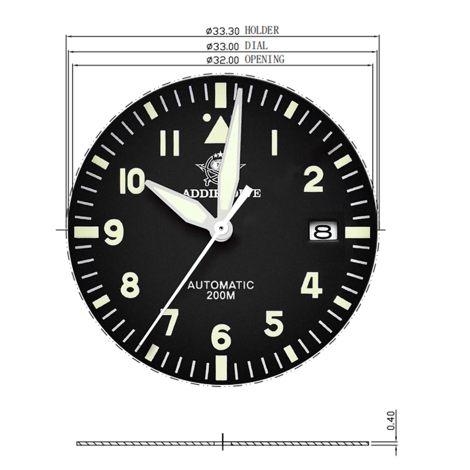 Addiesdive 33mm Pilot Watch Black Dial