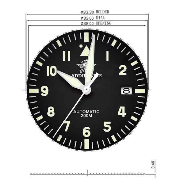 Addiesdive 33mm Pilot Watch Black Dial