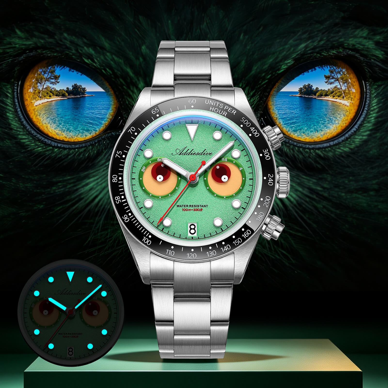 ADDIESDIVE 40mm VK64 Quartz Chronograph Eye Dial Watch AD2557