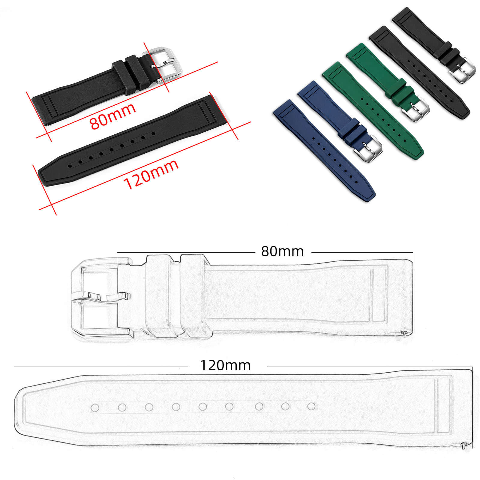 ADDIESDIVE Premium Flat-End Fluororubber Watch Strap 20mm