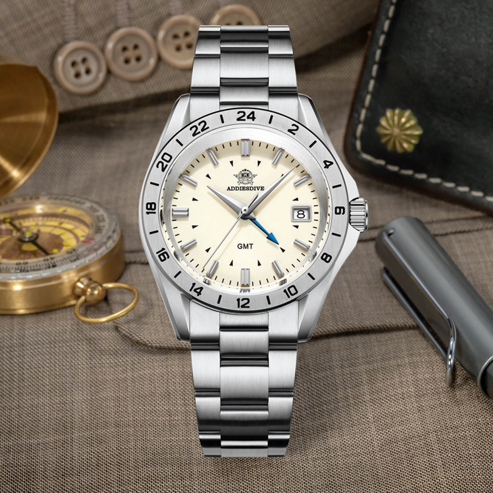 U.S. Warehouse -ADDIESDIVE 38mm GMT Quartz Watch AD2063