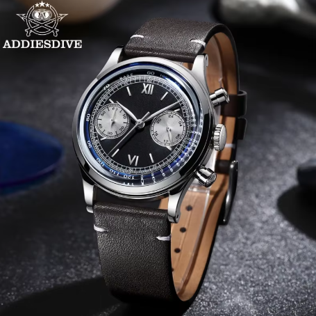 ★Weekly Deal★ADDIESDIVE Panda BB Chronograph Retro Men Watch 38mm Quartz Watch, AD2037