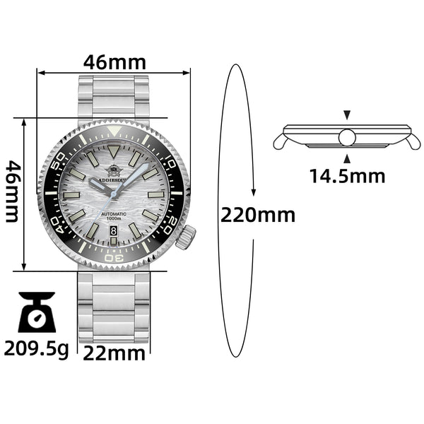 U.S. Warehouse-Addiesdive 46mm 1000m Dive Watch AD2069