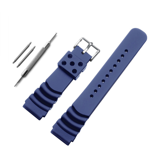 ADDIESDIVE Silicone Watch Strap For Men Diver Watches Blue 22mm