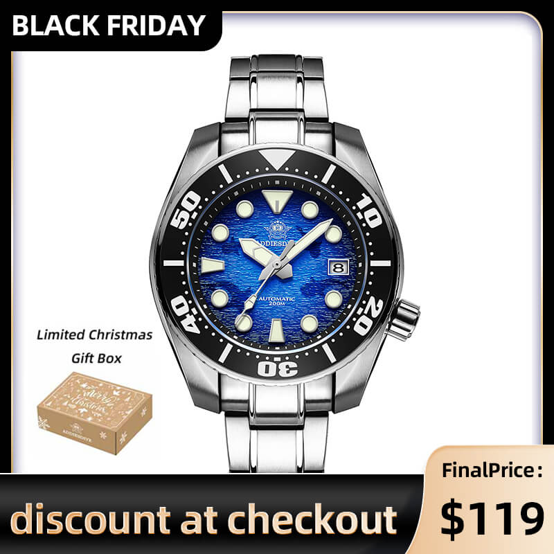 ★Black Friday★ADDIESDIVE 44.5mm Diver Watch for Men Unique Blue Dial 200M (AD2102)