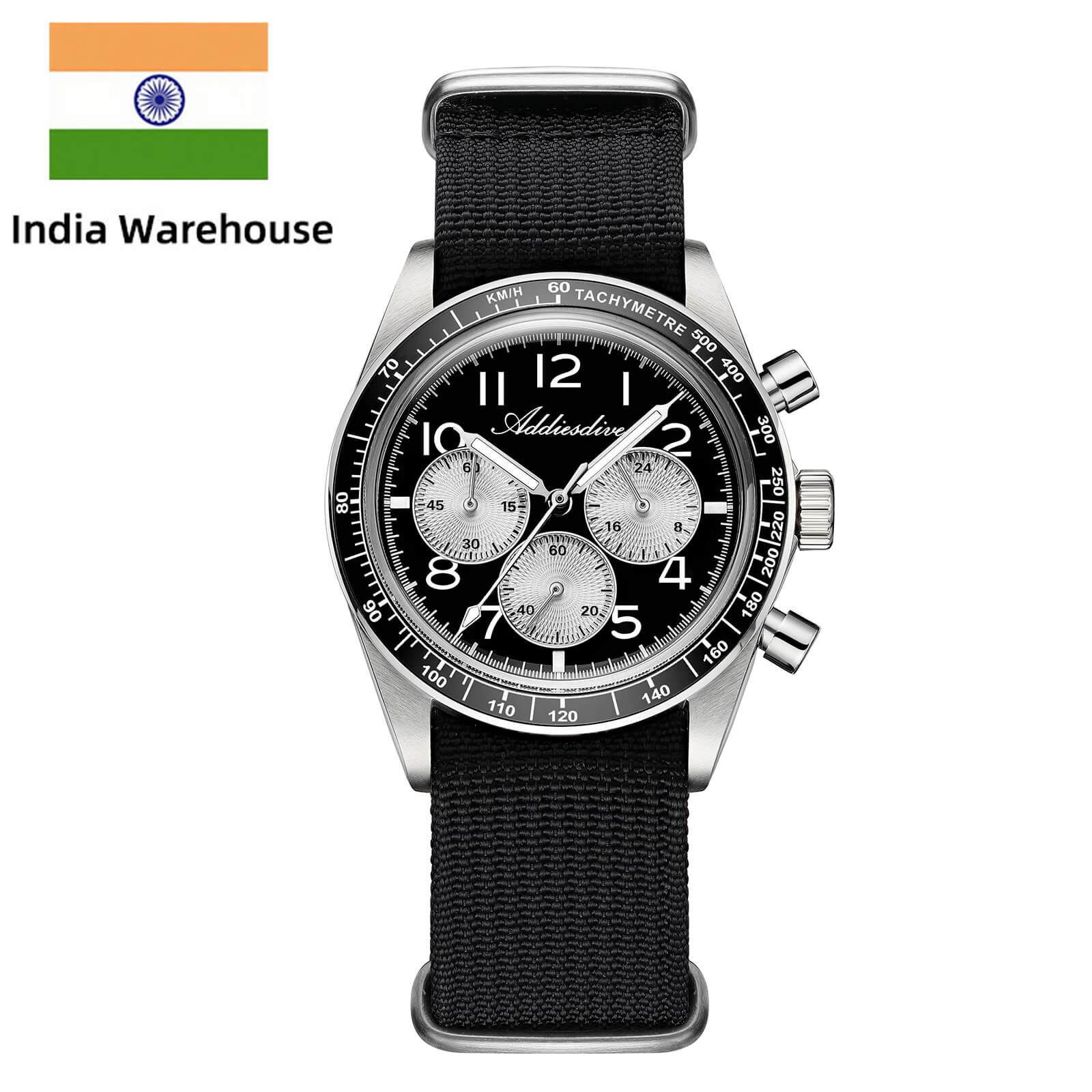 ★India Warehouse★ADDIESDIVE 37mm 0S20 Triple-Register Chronograph Watch AD2543