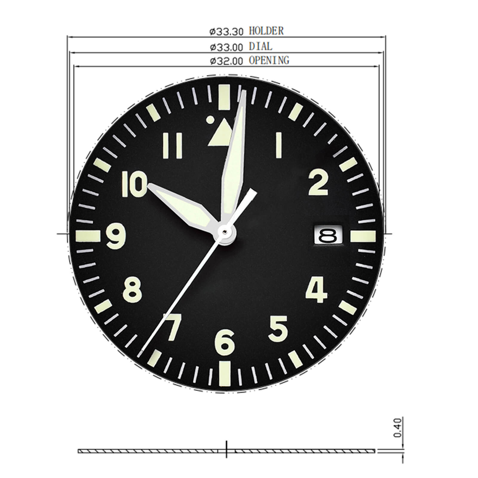 Addiesdive 33mm Pilot Watch Black Dial
