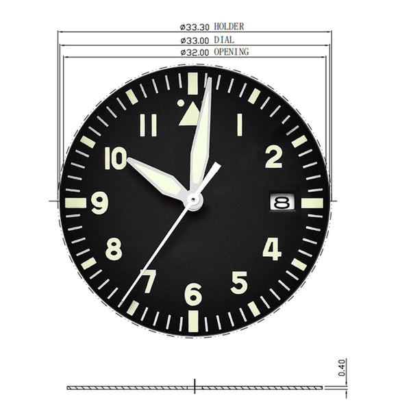Addiesdive 33mm Pilot Watch Black Dial