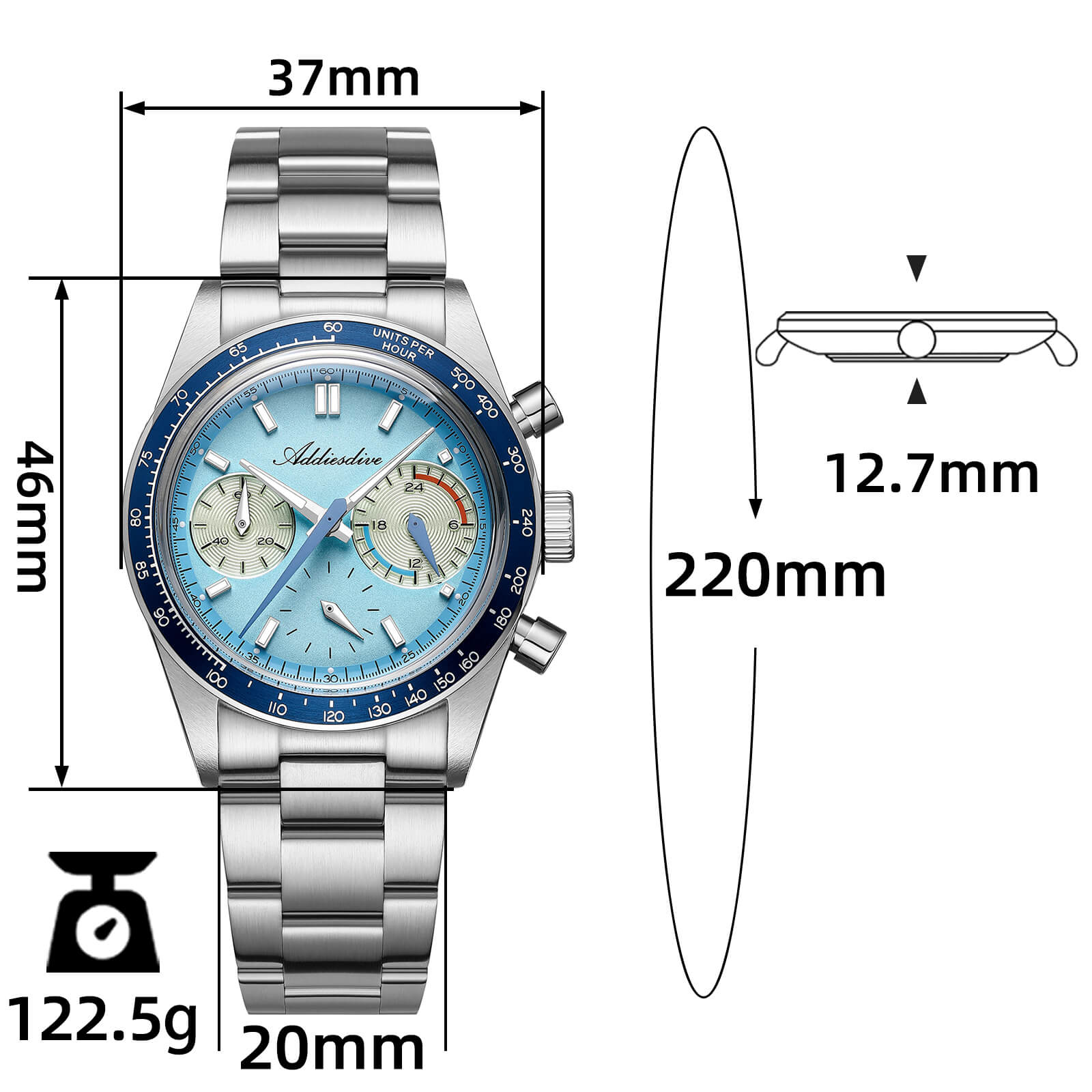 ★Xmas Sale★ADDIESDIVE 37mm VK63 Racing Chronograph Quartz Watch AD2539