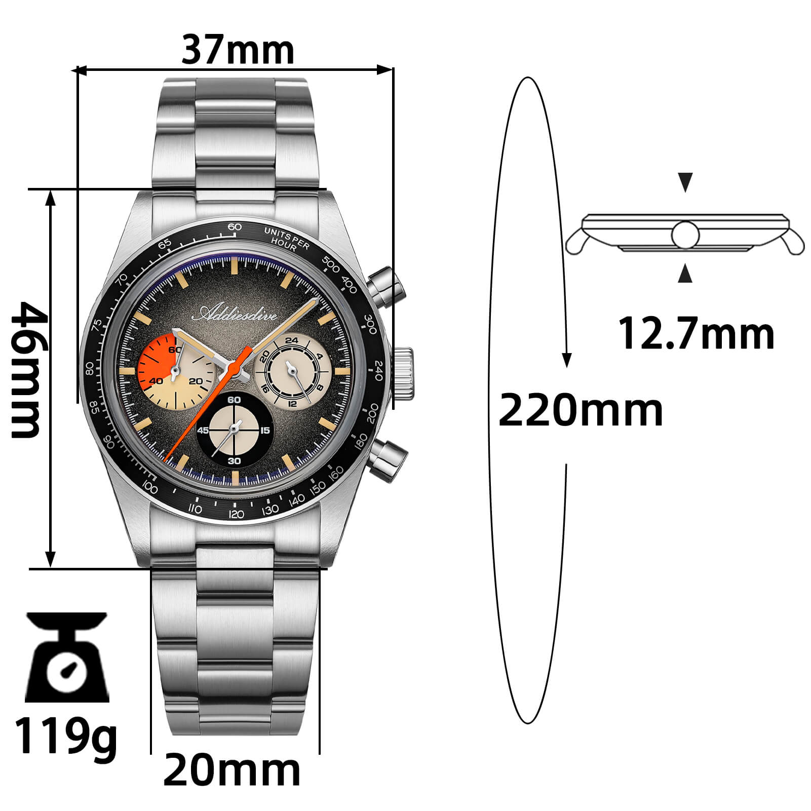 ★India Warehouse★ADDIESDIVE 37mm Luxury Quartz Chronograph Watch AD2551