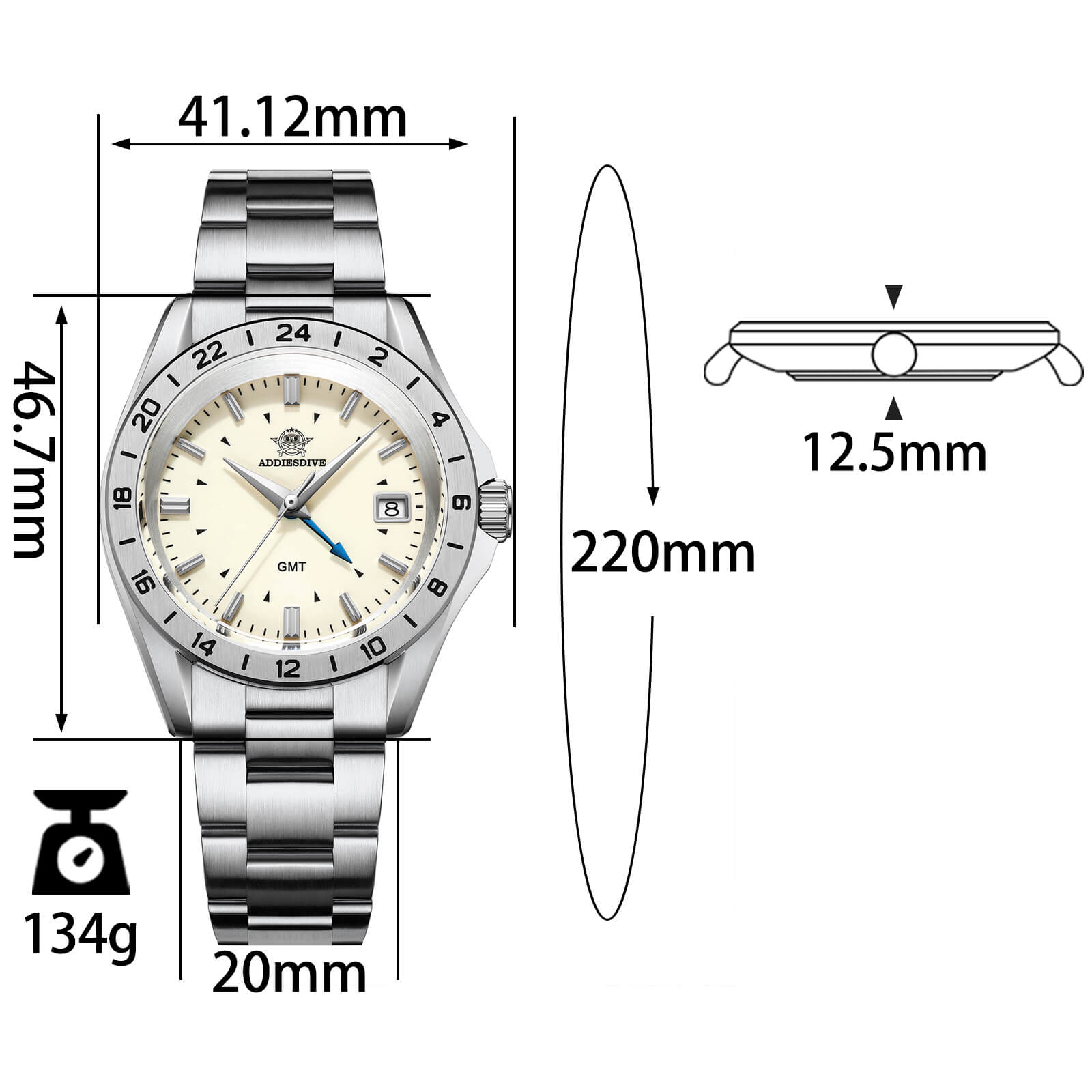 U.S. Warehouse -ADDIESDIVE 38mm GMT Quartz Watch AD2063