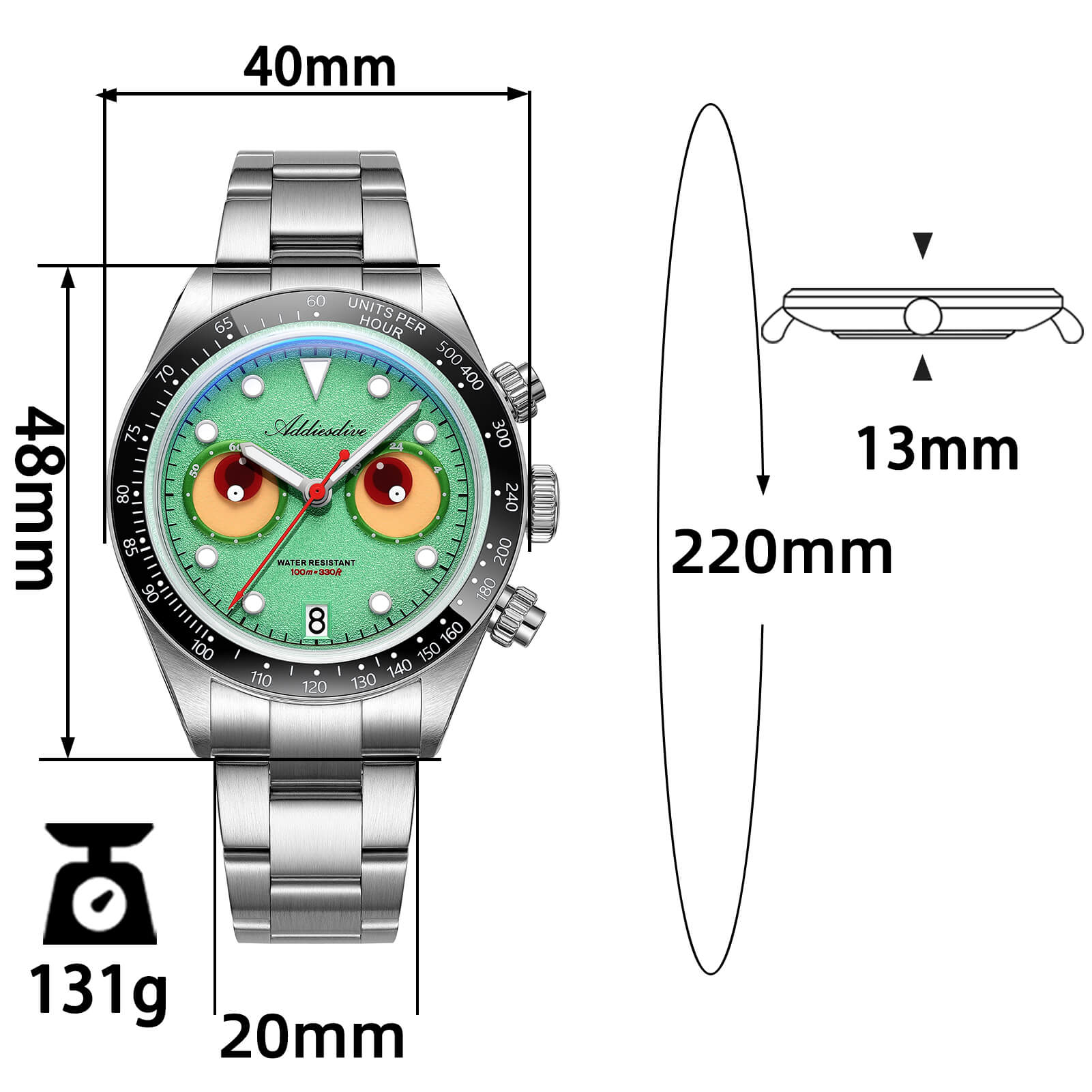 ADDIESDIVE 40mm VK64 Quartz Chronograph Eye Dial Watch AD2557