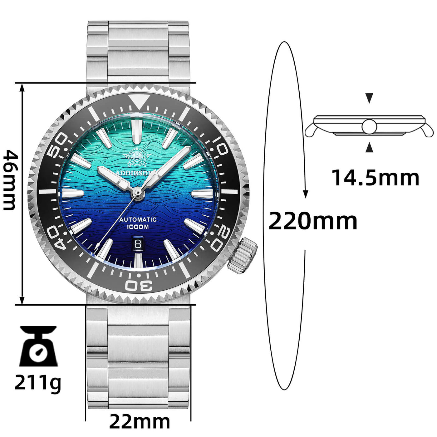 🔥Summer Sale🔥Addiesdive 46mm Puck Style Diver Watch AD2526 – 1000M Wat