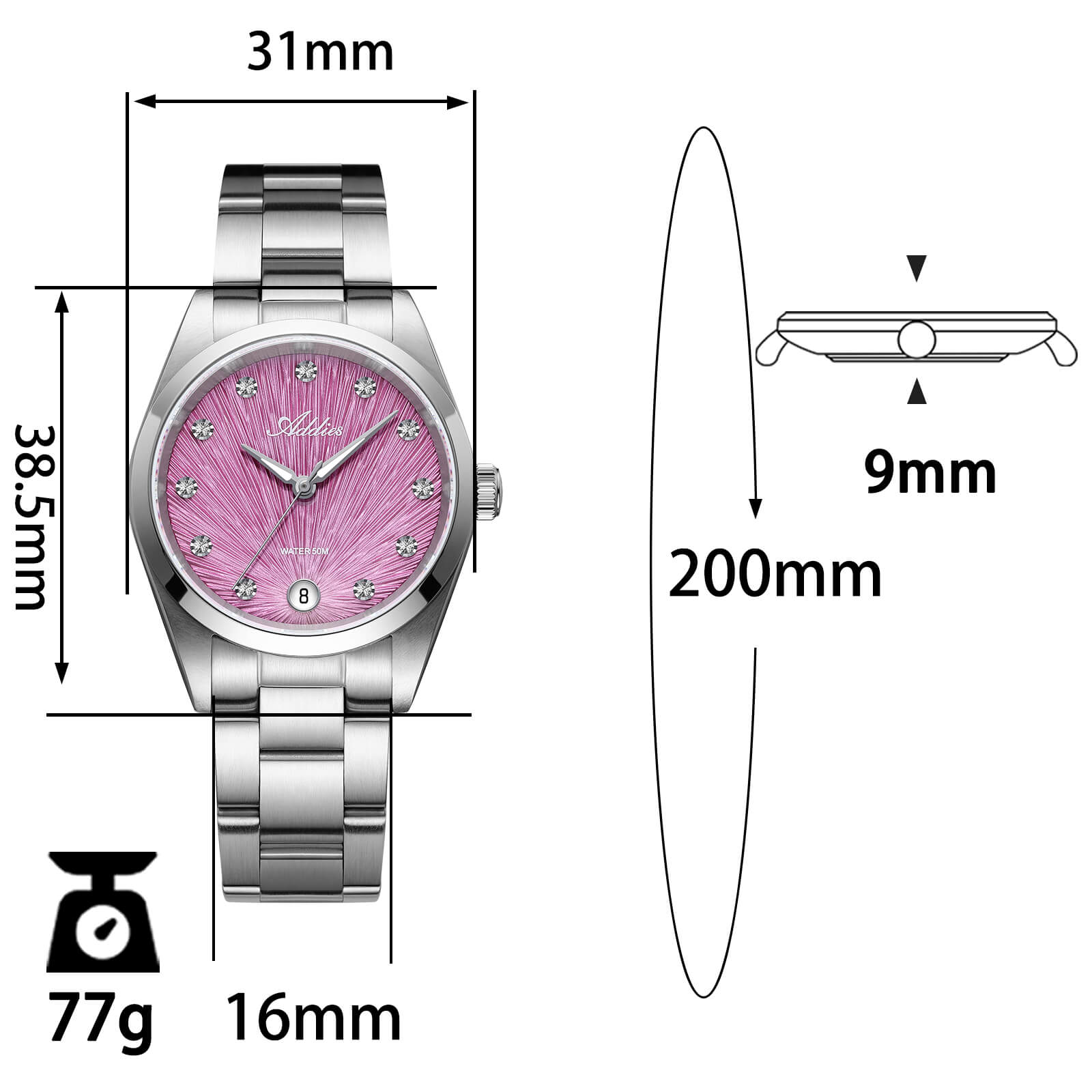 Addies Classic 31mm Sapphire Crystal Quartz Watch AW25916