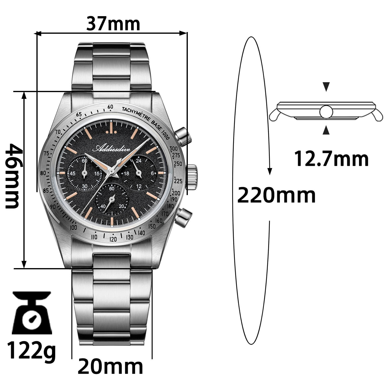 🔥EarlyBird🔥ADDIESDIVE 37mm 0s20 Chronograph Watch AD2552