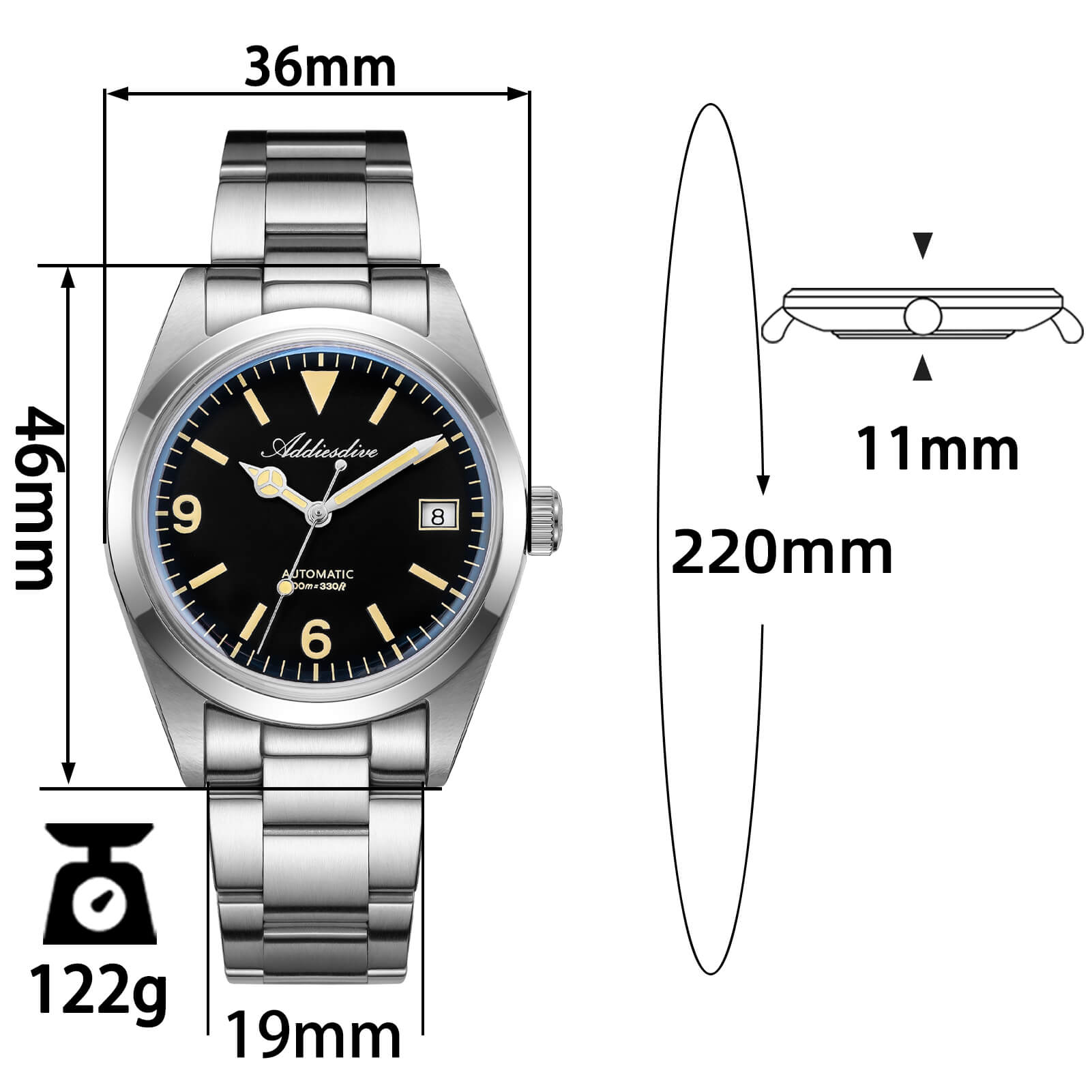 ADDIESDIVE 36mm ST2130 Automatic Explorer Style Sapphire Bubble Crystal Watch AD2556