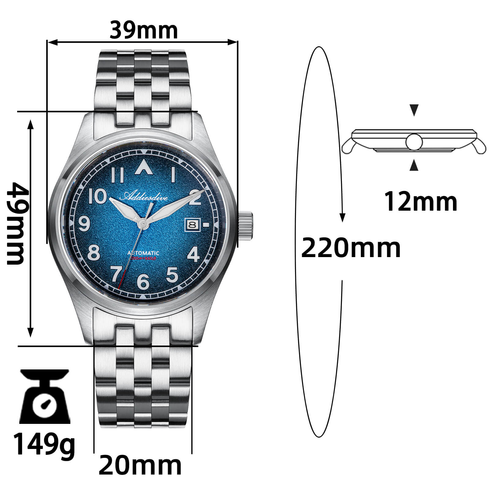 Addiesdive 39mm Vintage 8215 Automatic Watch AD2562