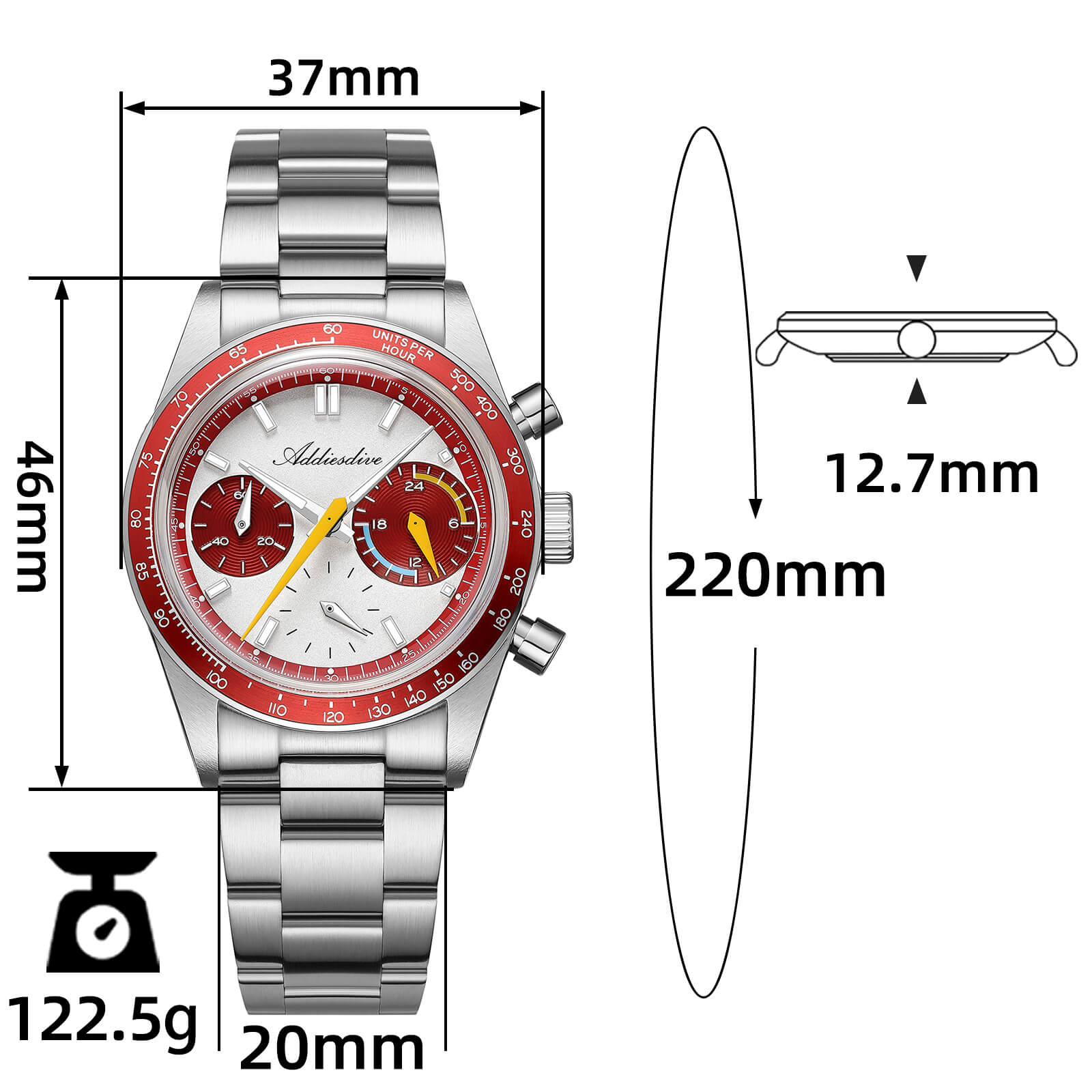 ★Xmas Sale★ADDIESDIVE 37mm VK63 Racing Chronograph Quartz Watch AD2539