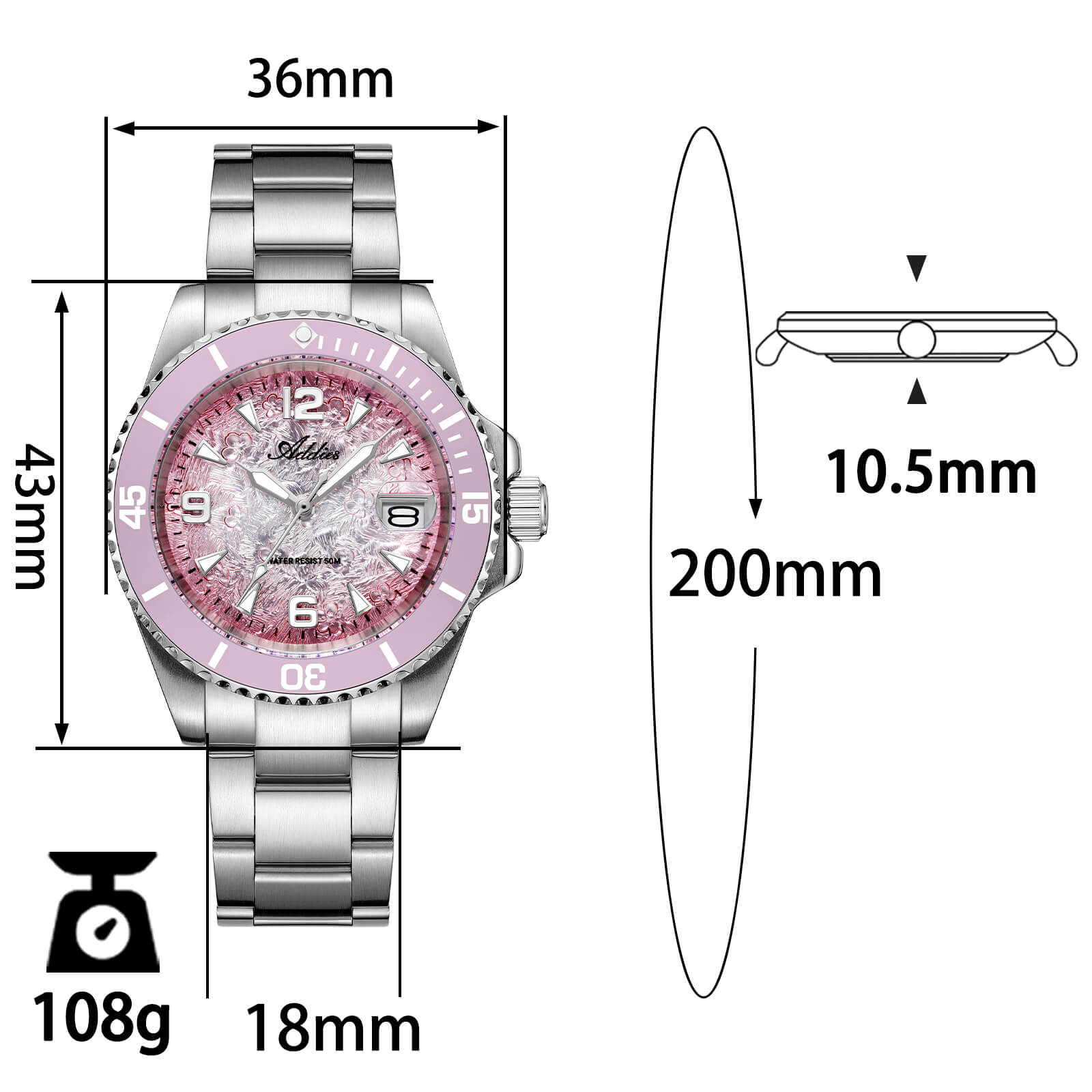 Addies Classic 36mm Stainless Steel Quartz Watch AW25914