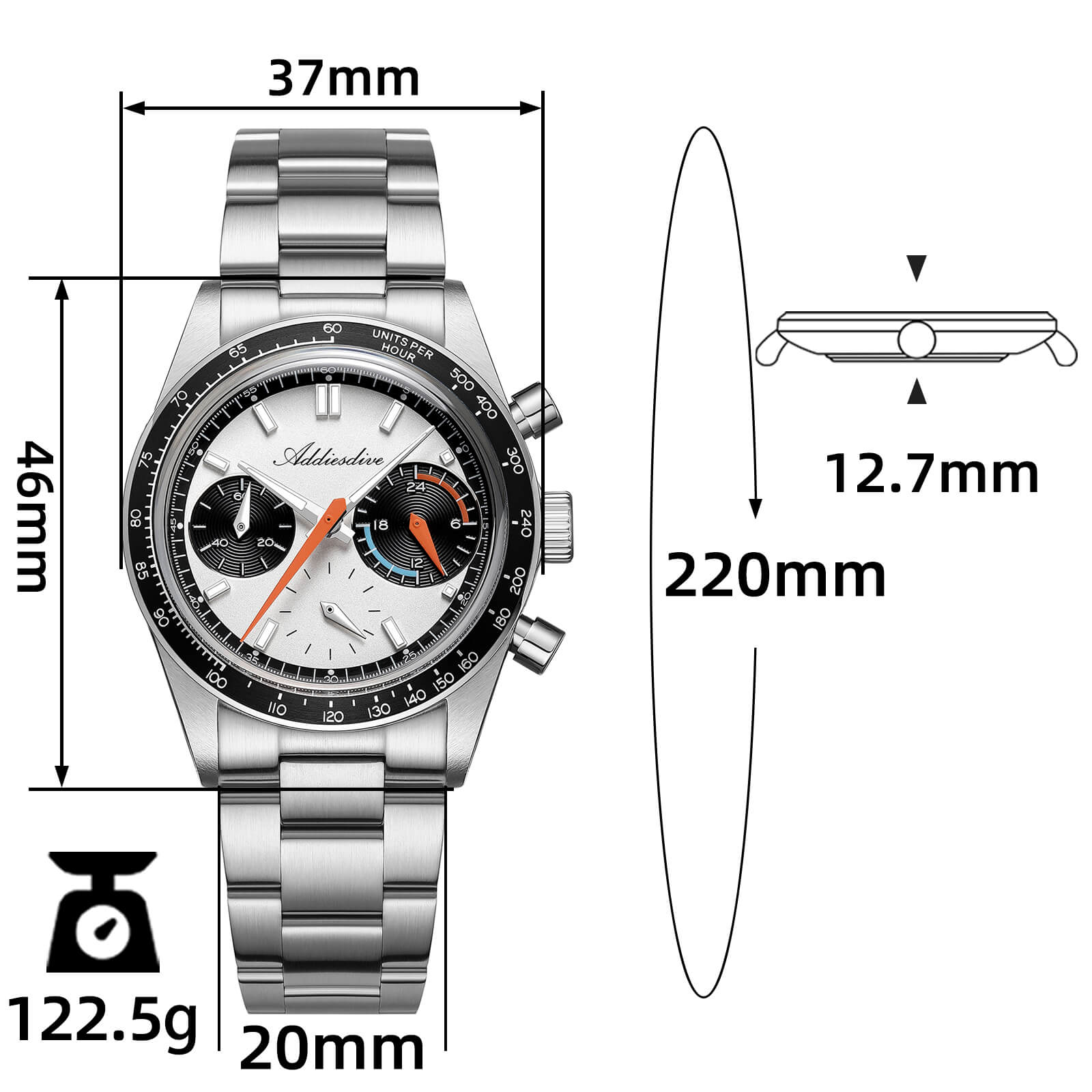 ★Xmas Sale★ADDIESDIVE 37mm VK63 Racing Chronograph Quartz Watch AD2539