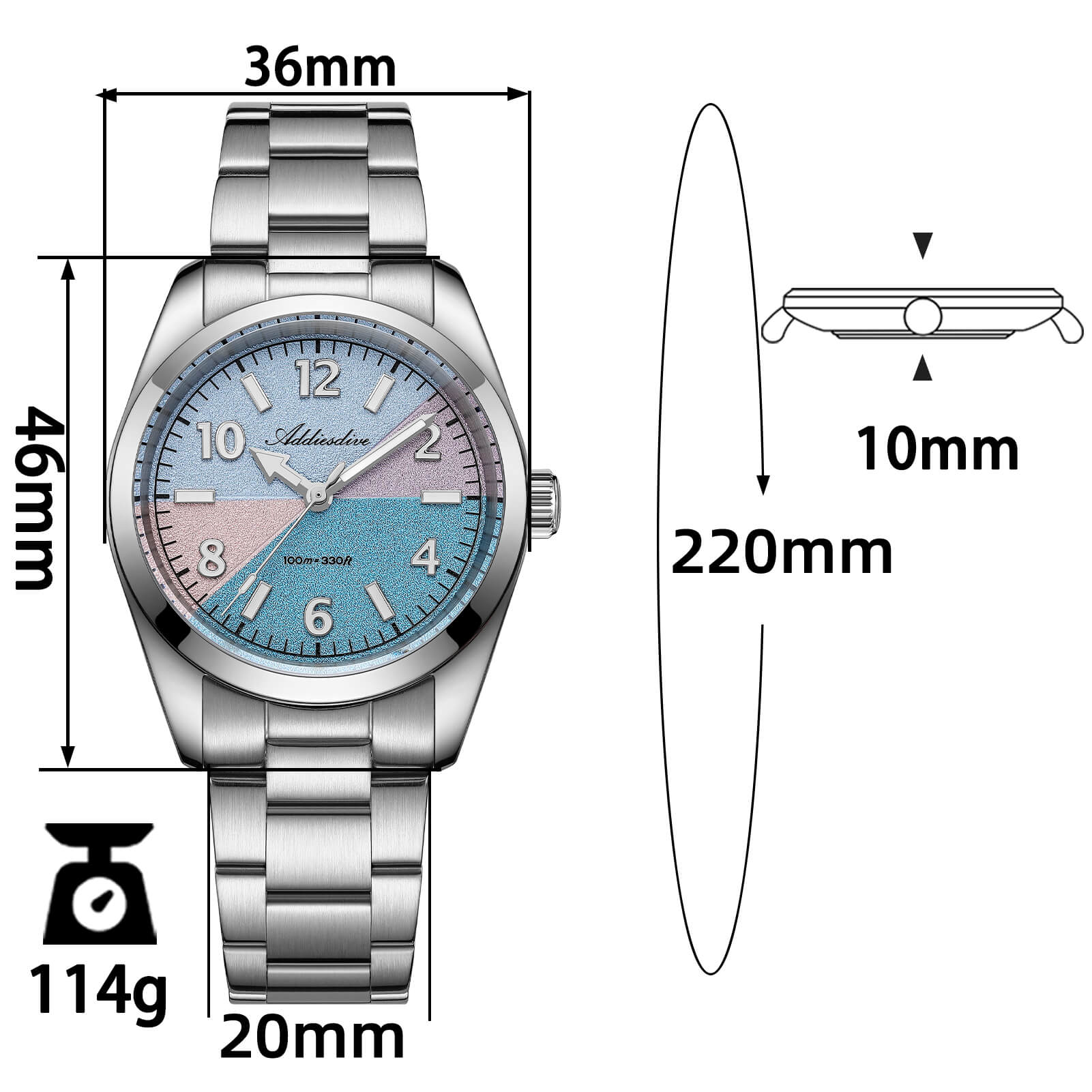 🔥New Arrival🔥ADDIESDIVE 36mm Color Block Dial Quartz Watch AD2555 Sapphire Crystal