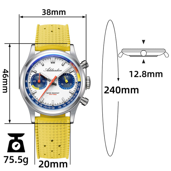 ★New Arrival★ADDIESDIVE 38mm VK64 Racing-Inspired Chronograph Watch AD2529