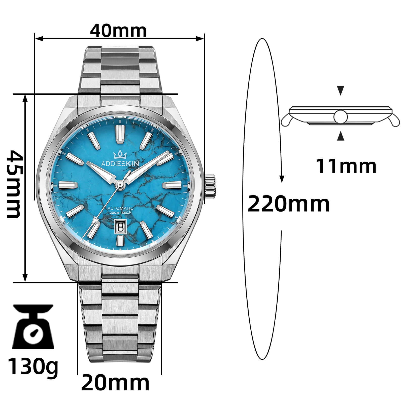 AddiesKIN 40mm Natural Stone Dial Miyota 9015 Luxury Automatic Watch K010