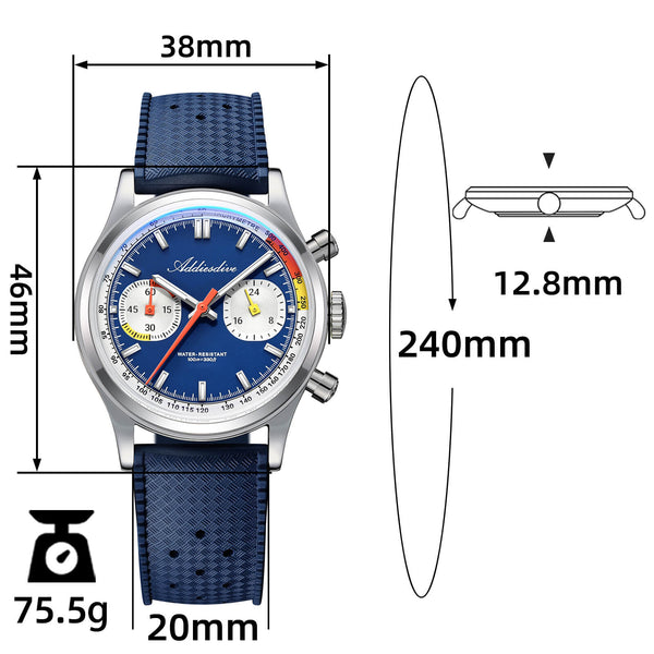 ★New Arrival★ADDIESDIVE 38mm VK64 Racing-Inspired Chronograph Watch AD2529