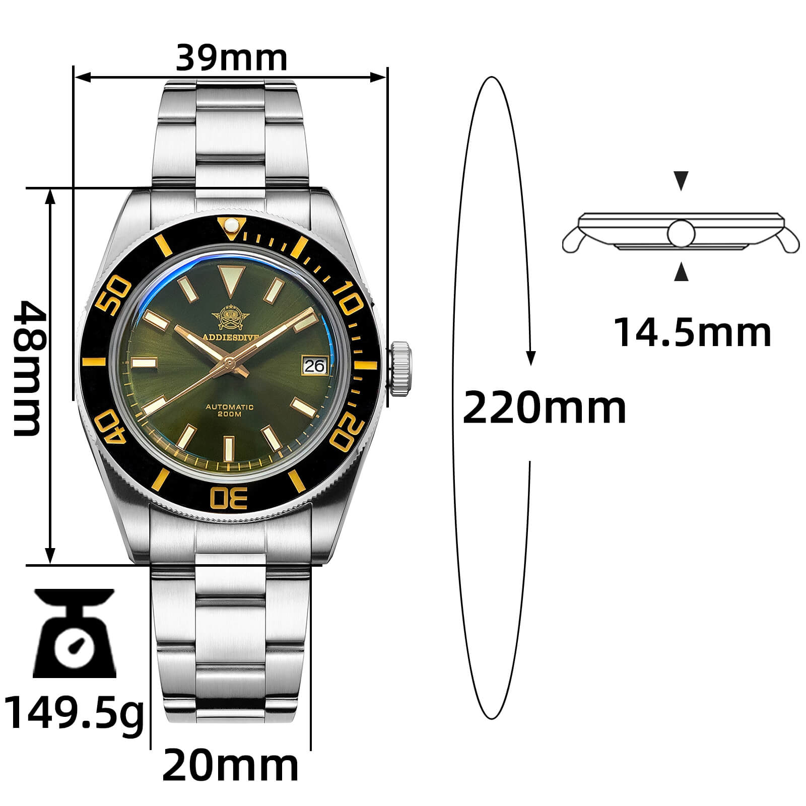★India Warehouse★Addiesdive Retro Sub 39mm NH35 Men Watch AD2084